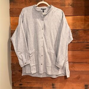 Eileen Fisher Soft Wool Flannel Mandarin Collar Shirt – Gray – Size M/M – NWT